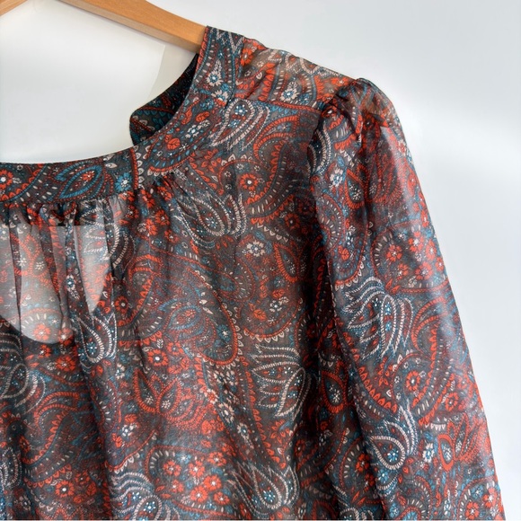 Pleione 100% Silk Paisley Smocked Waist Blouse Large Nordstrom Boho Peplum Top - Picture 13 of 13
